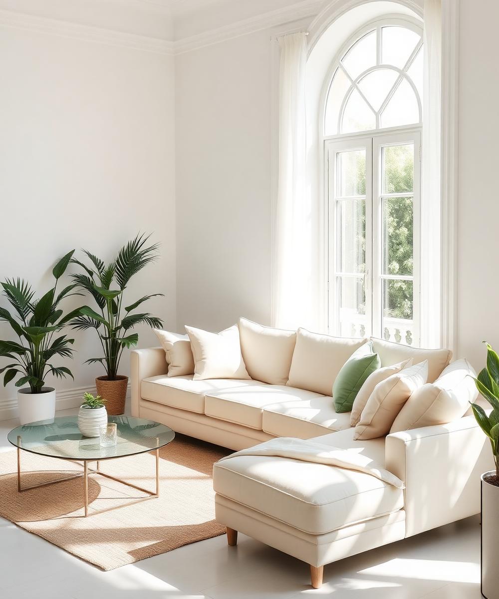 Sala de estar residencial clara, limpa e organizada após limpeza residencial